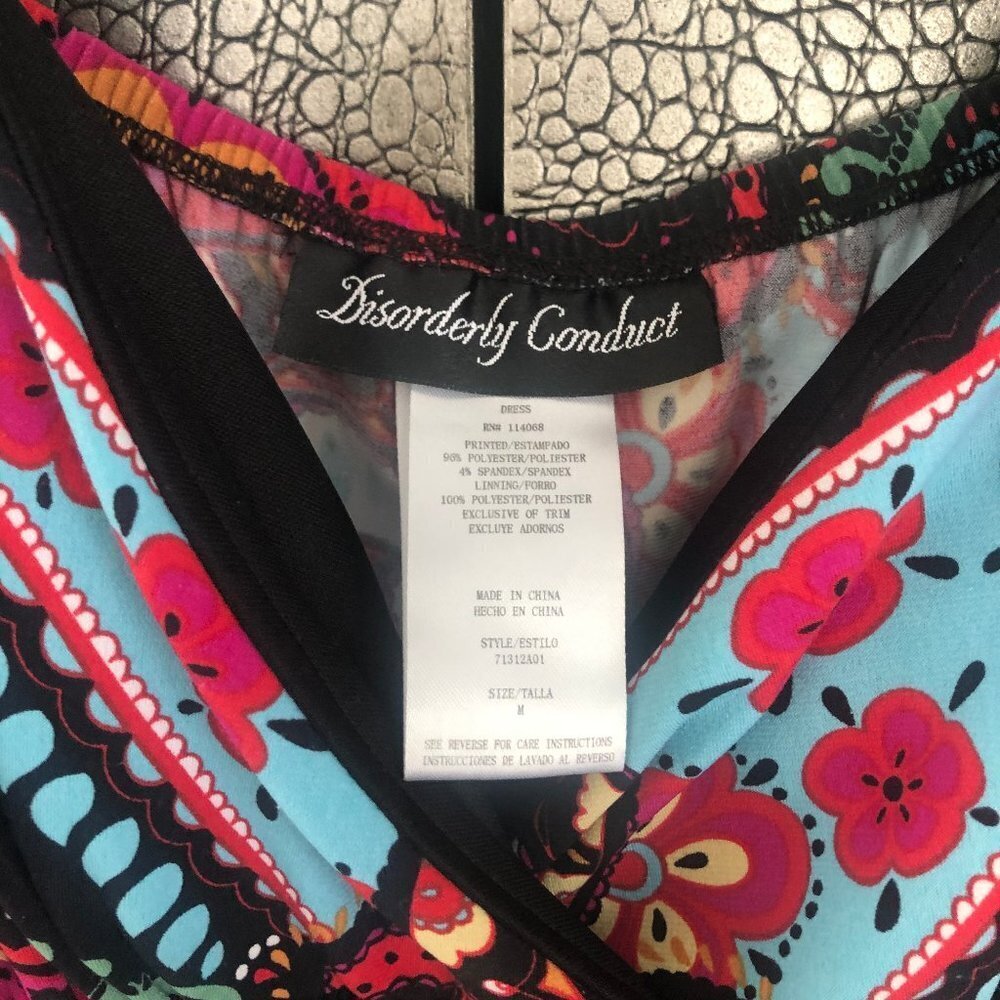 Disorderly Conduct Juniors Empire Waist Patterned Dress Size M - Picture 3 of 4